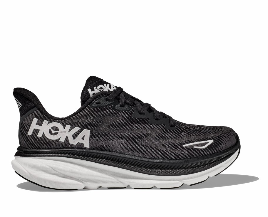 Footwear * | Hoka Women'S Clifton 9 Wide (Bwht Black/White)