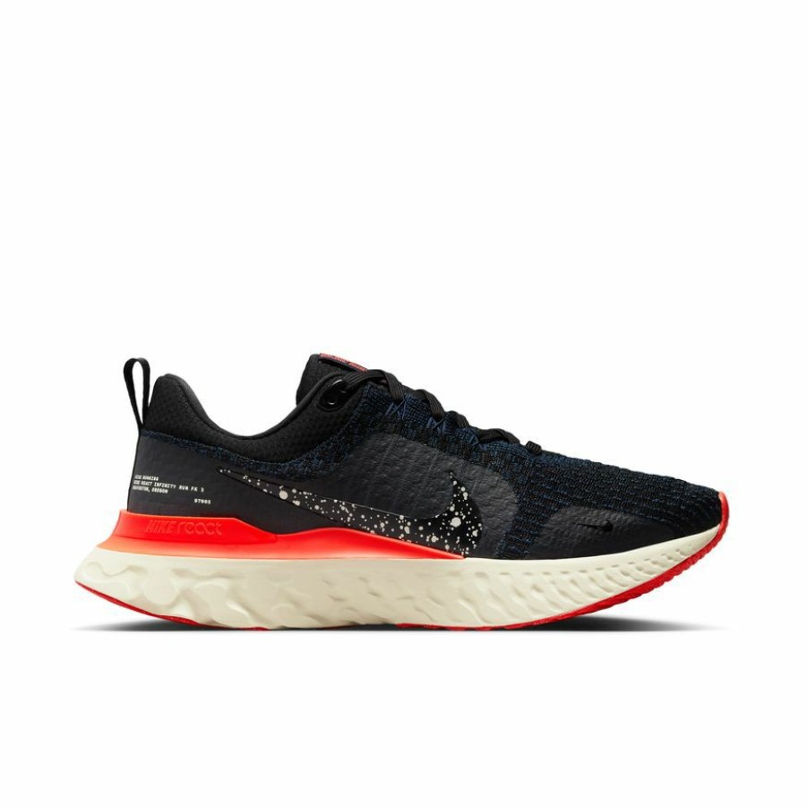 Footwear * | Nike Men'S React Infinity Run Flyknit 3 (002 Black/Black/Obsidian/Bright Crimson)