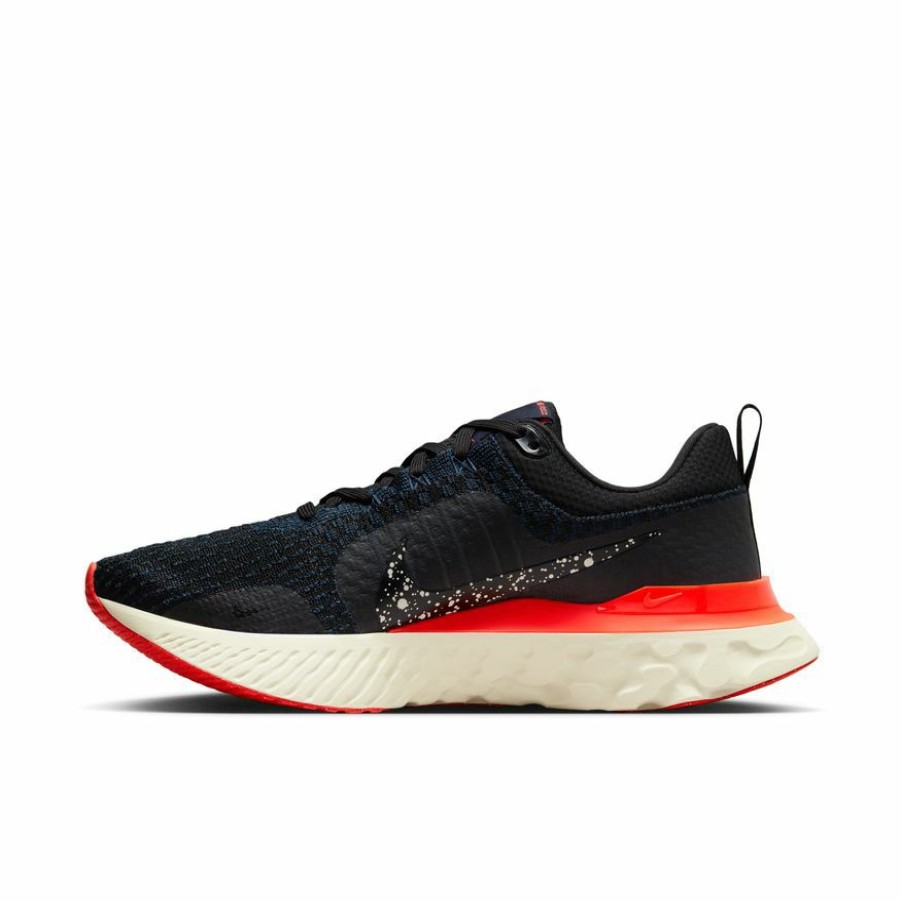 Footwear * | Nike Men'S React Infinity Run Flyknit 3 (002 Black/Black/Obsidian/Bright Crimson)