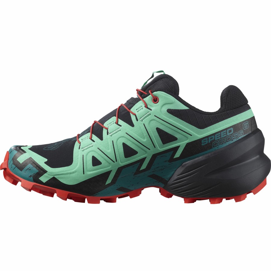 Footwear * | Salomon Women'S Speedcross 6 (Black/Biscay Green/Fiery Red)