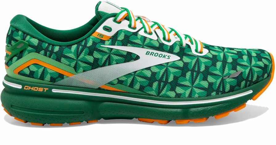 Footwear * | Brooks Men'S Ghost 15 "Run Lucky" (371 Green/White/Orange)